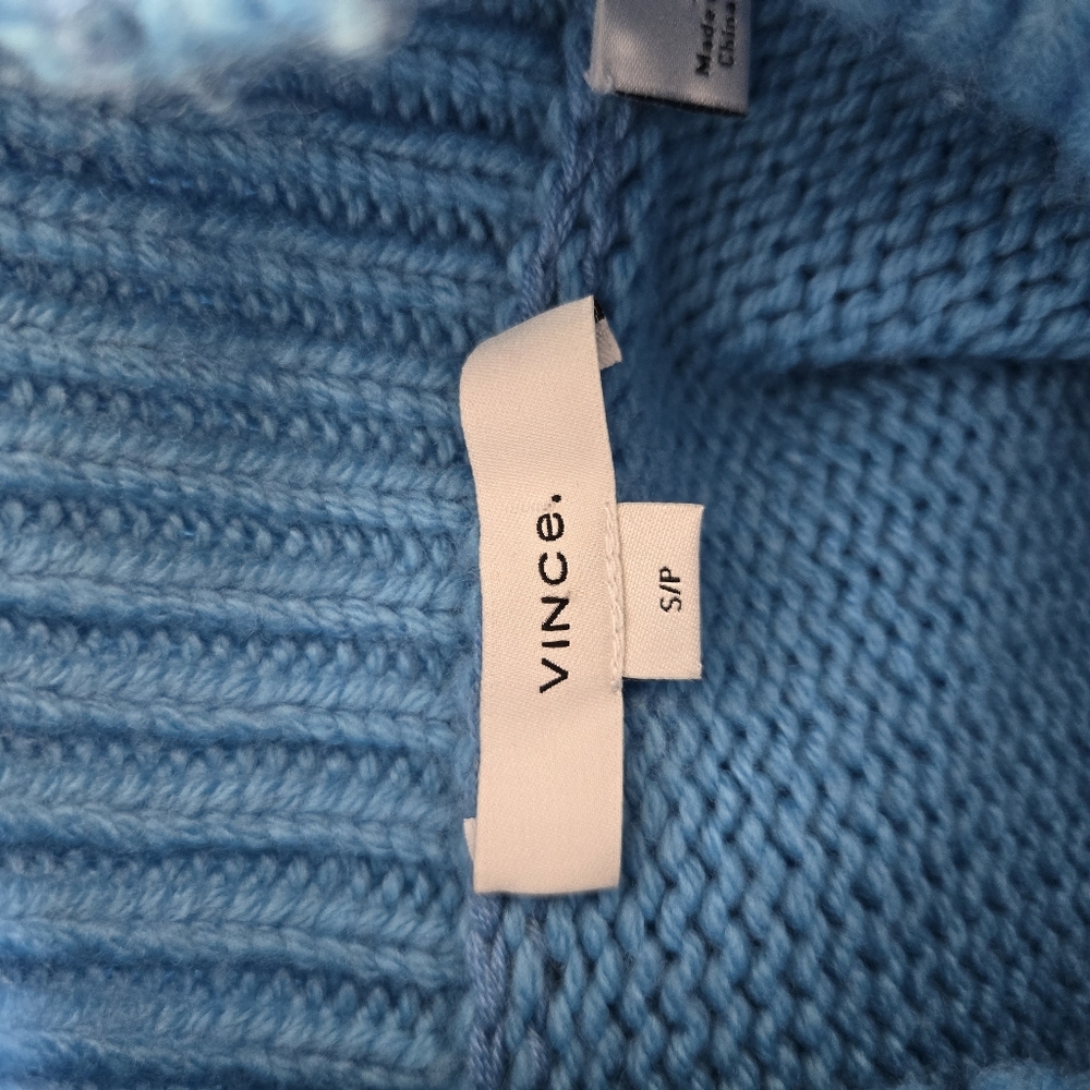 VINCE Wool Cashmere Bright Blue Knit Turtleneck Sweater, S - Picture 11 of 13